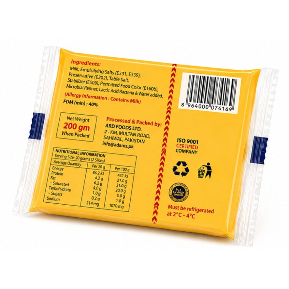Adams Burger Cheese Slices pack containing 10 slices, creamy cheese slices designed for burgers, sandwiches, wraps, and quick meals.