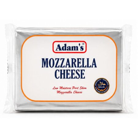Adams Mozzarella Cheese 400g pack, creamy mozzarella cheese with excellent melting and stretching qualities, ideal for pizzas, pasta, sandwiches, and baked recipes.