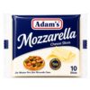 Adams Mozzarella Cheese Slices pack containing 10 slices, creamy mozzarella cheese with smooth texture and excellent melting qualities, ideal for sandwiches, burgers, wraps, and snacks.