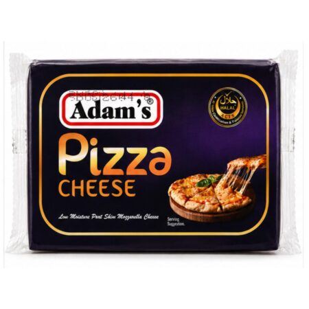 Adams Pizza Cheese 200g pack, creamy pizza cheese with excellent melting and stretching qualities, ideal for pizzas, pasta, garlic bread, and baked recipes.