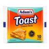 Adams Toast Cheese Slices pack containing 10 slices, creamy cheese slices with excellent melting qualities, ideal for toast, sandwiches, burgers, and snacks.