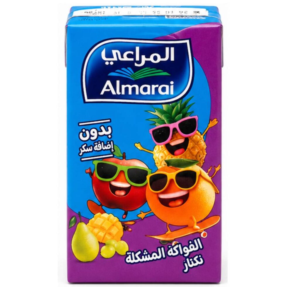 Almarai Mixed Fruit Juice 140ml carton pack, refreshing fruit juice drink made from a blend of mixed fruit flavors, ideal for everyday enjoyment.