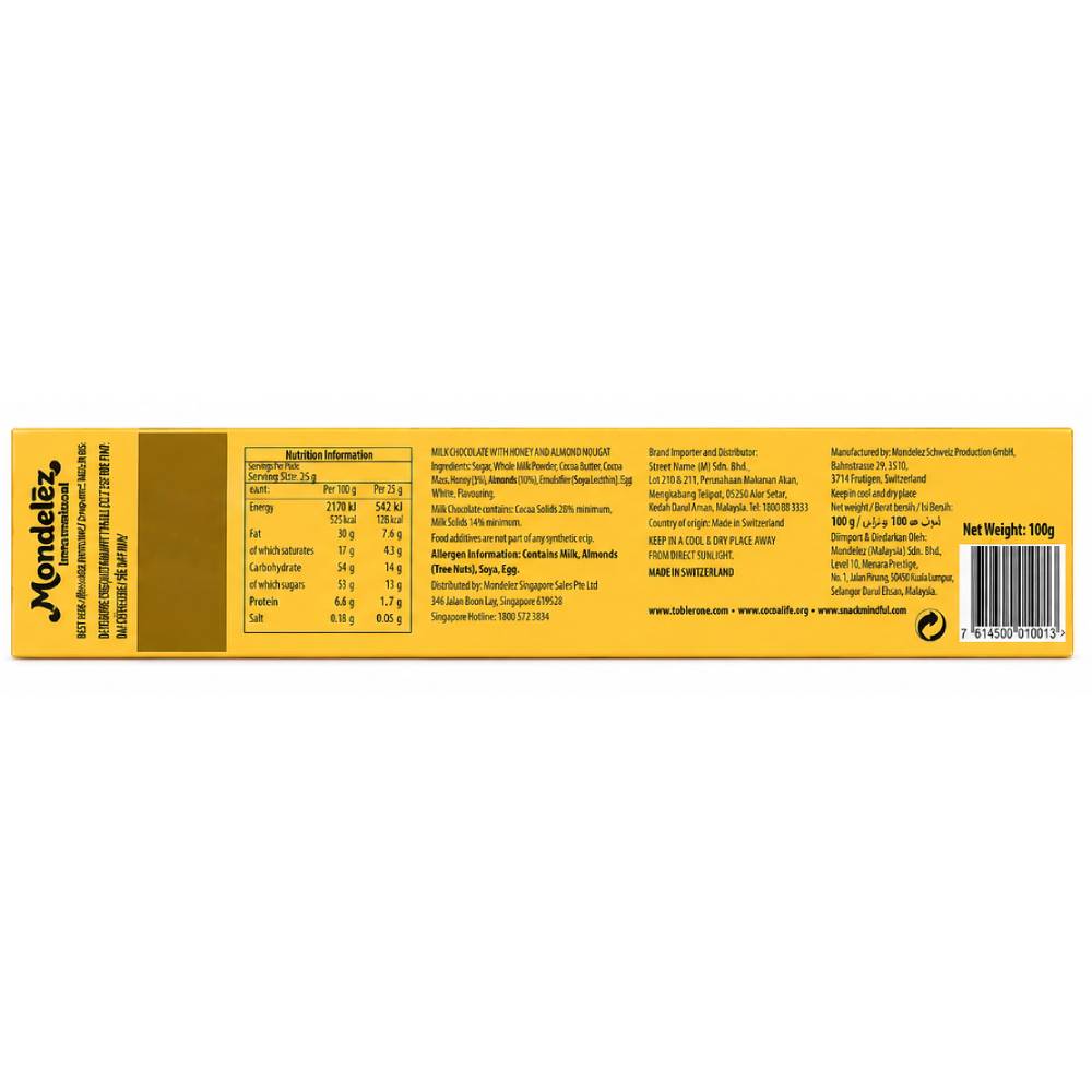 Toblerone Chocolate Milk & Honey 100g - Buy Online at Fresh & More Karachi