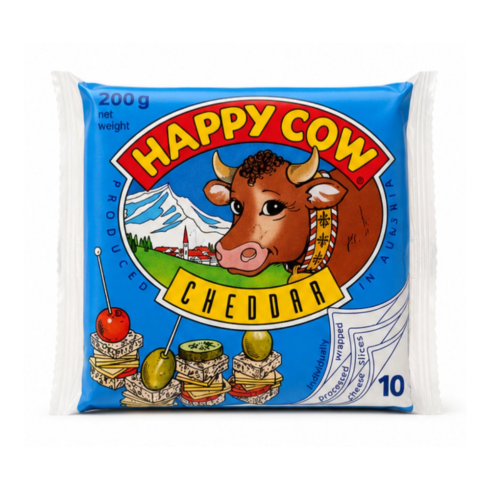 Happy Cow Cheese Slice Cheddar White 200g