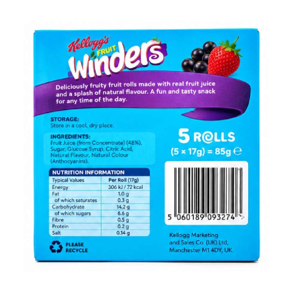Kelloggs Fruit Winders Blackcurrent & Strawberry 5x17g