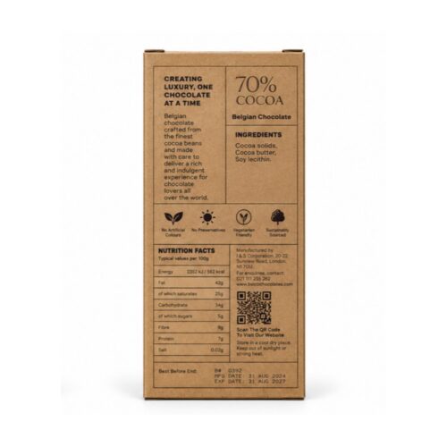 Belco Chocolate 70% Cocoa Bar 40g